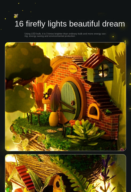 Firefly Forest DIY Kit Book Nook Dollhouse Model Wooden Miniature House with Furniture