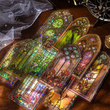 10Pcs Arched Stain Glass Window Series Decorative Waterproof Stickers Scrapbooking DIY Craft