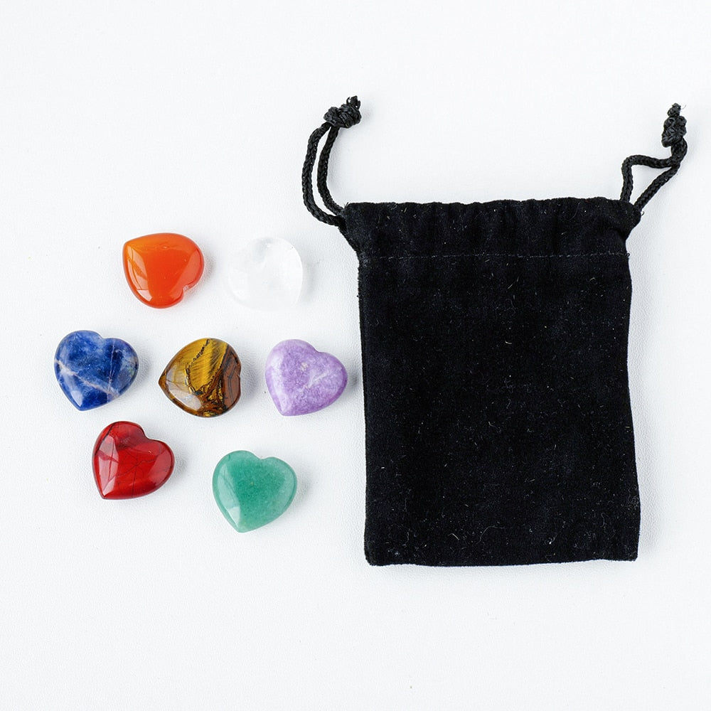 Set of Seven Chakra Heart Shape Crystal Healing Gemstones