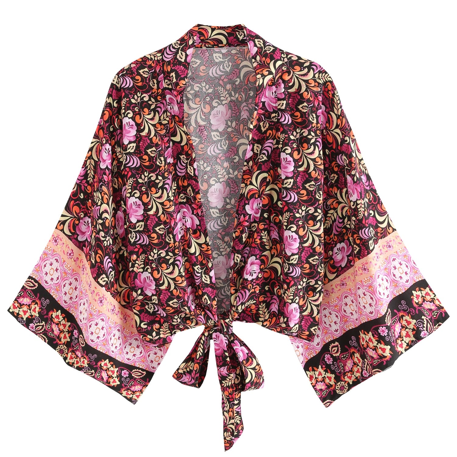 Short Kimono Wrap Tops Boho Floral