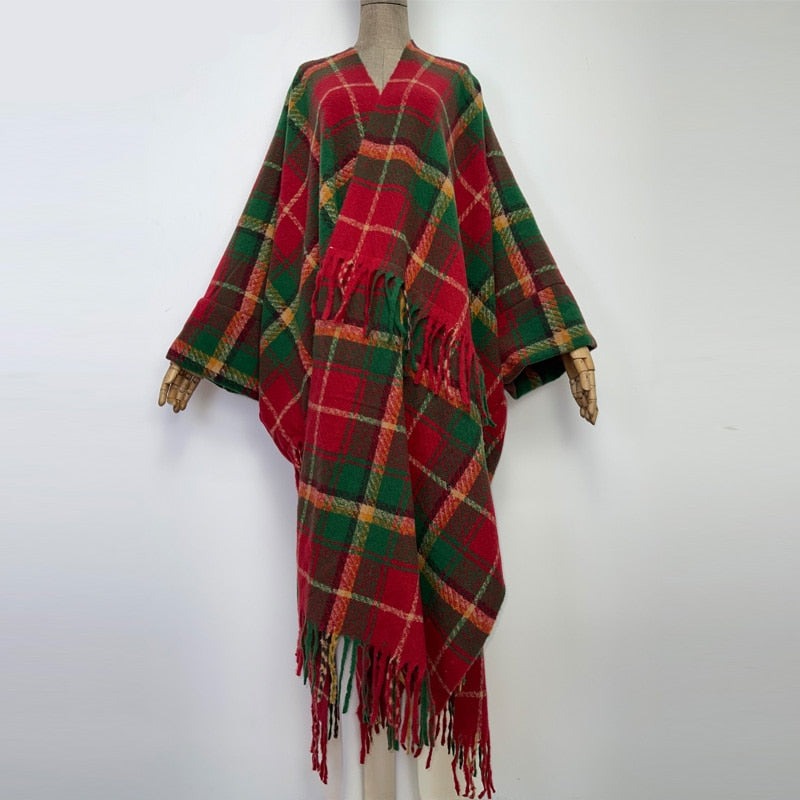 Cabin Dweller Tartan Thick Warm Free Size Long Kimono Robe Wrap