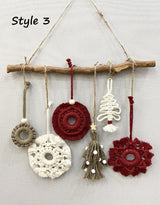 Macrame Boho Christmas Ornaments Set Wall Hanging
