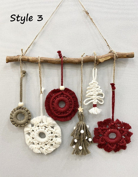 Macrame Boho Christmas Ornaments Set Wall Hanging