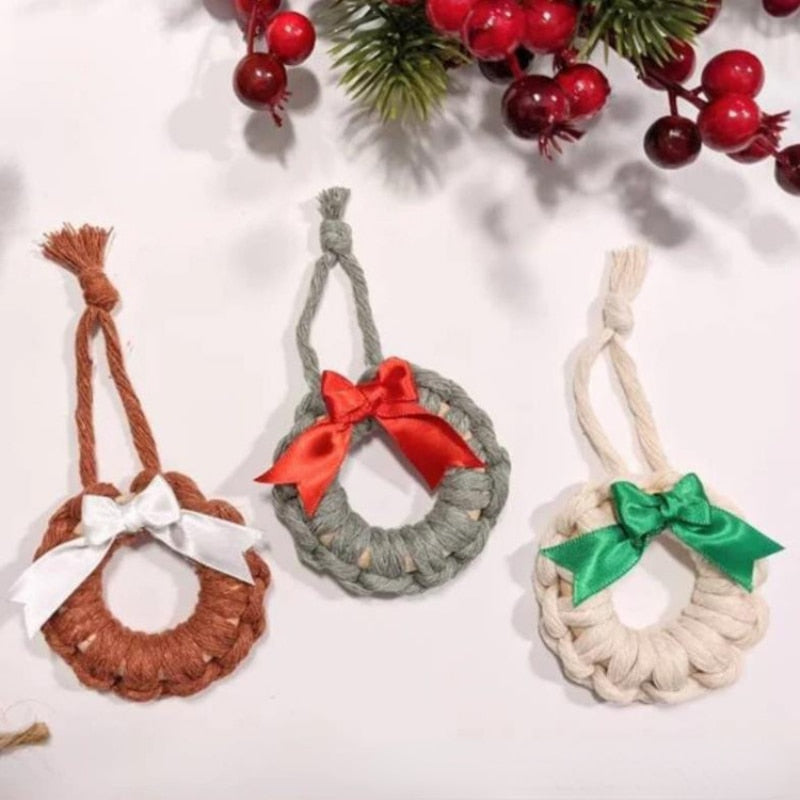 Macrame Boho Christmas Ornaments Set Wall Hanging
