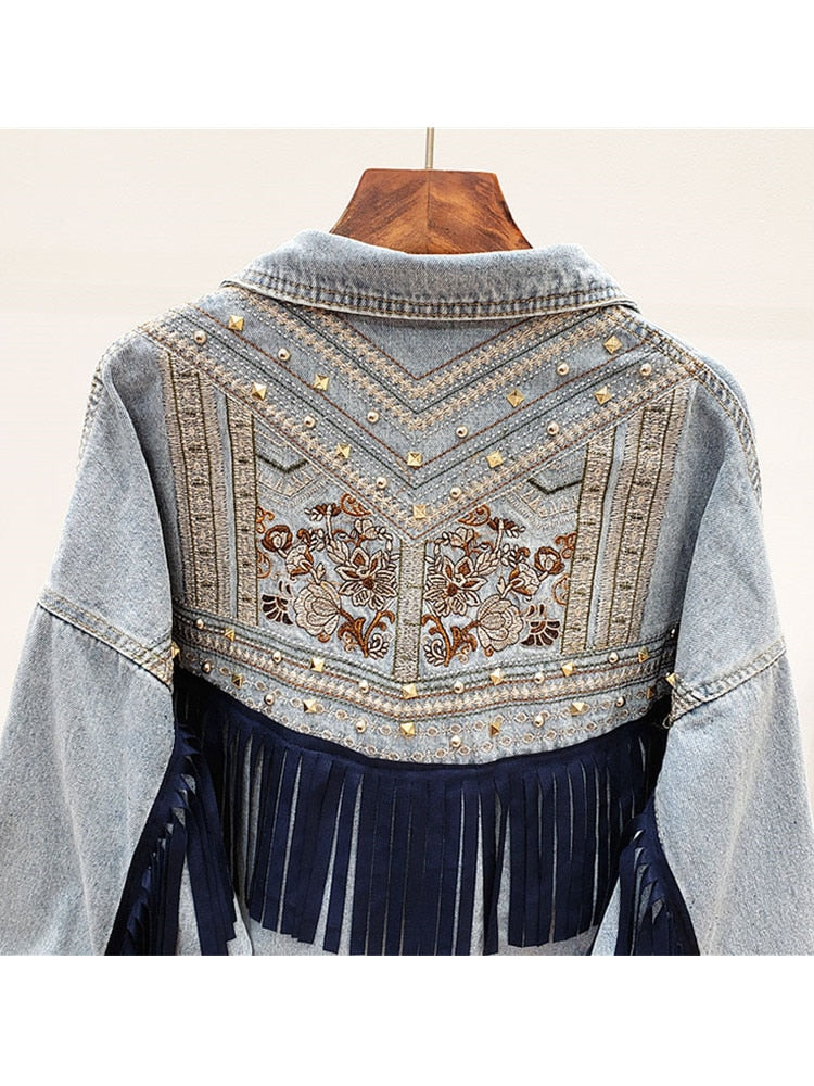Florence Embroidered Tassel Denim Jacket