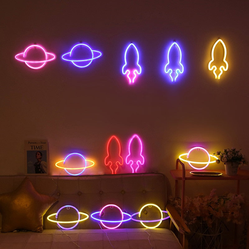 Planets & Astronauts Neon Lights LED Night Lights