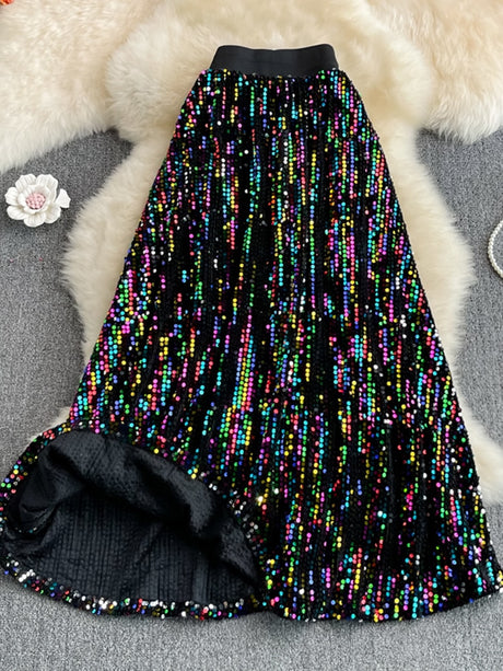 Cyber Queen Sparkly Sequins Maxi Skirt