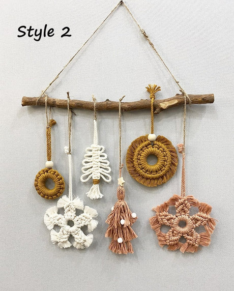 Macrame Boho Christmas Ornaments Set Wall Hanging