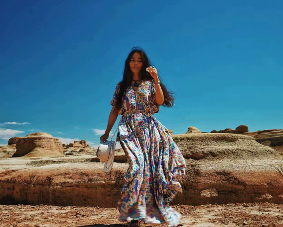 Peacock Print Summer Boho Dress Three Colours