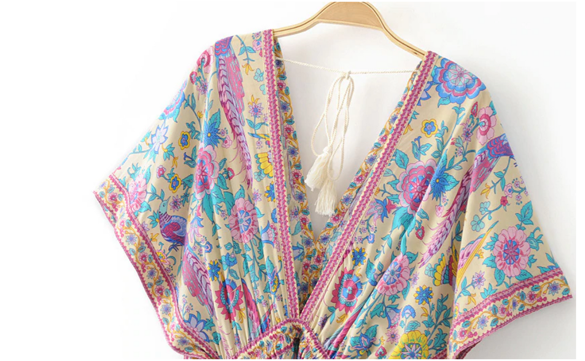 Peacock Print Summer Boho Dress Three Colours