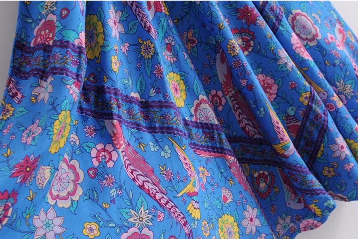 Peacock Print Summer Boho Dress Three Colours