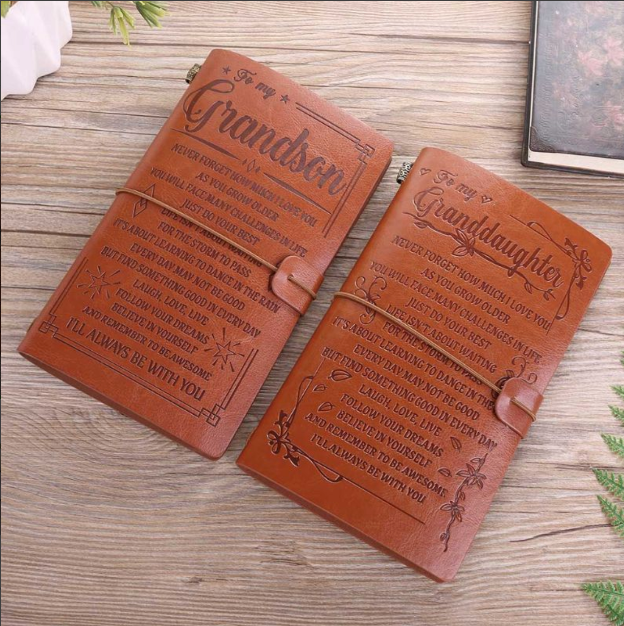 To My Grandson Granddaughter Engraved Faux Leather Journal Notebook