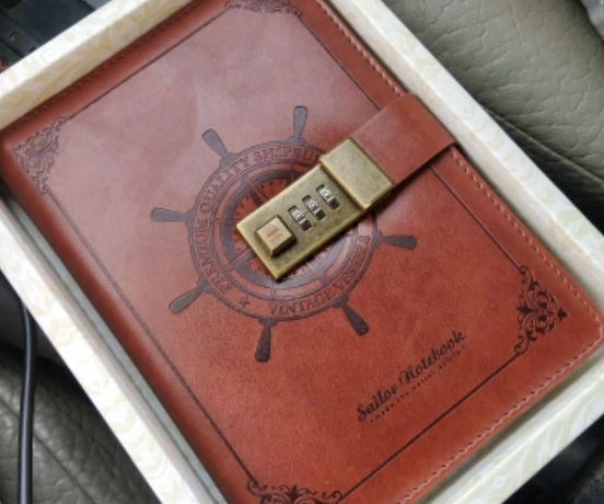 Sailor Sam's Secret Travel Journal Faux Leather Notebook with Passcode Lock