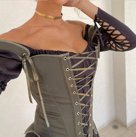 Robin Hood Ribbon Lace Up Cut Out Corset Top