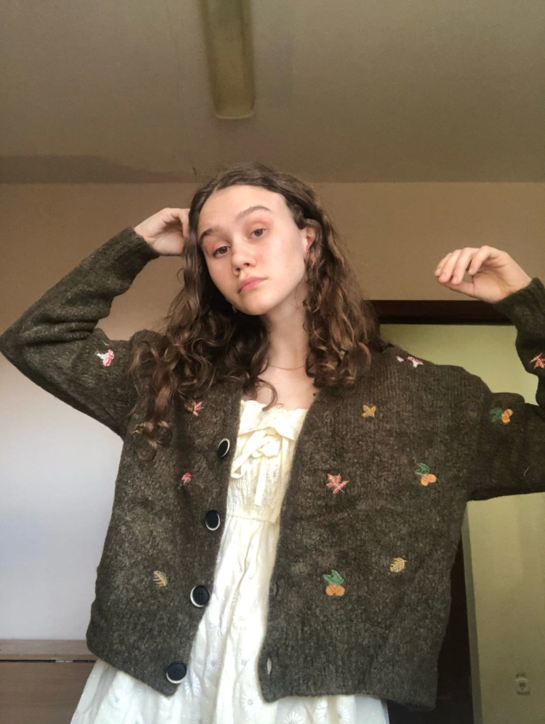 Woodland Forest Knit Cardigan with Embroidered Woodland Vibes