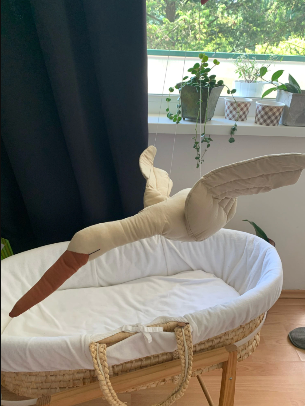 Linen Flying Swan Hanging Stuffed Toy