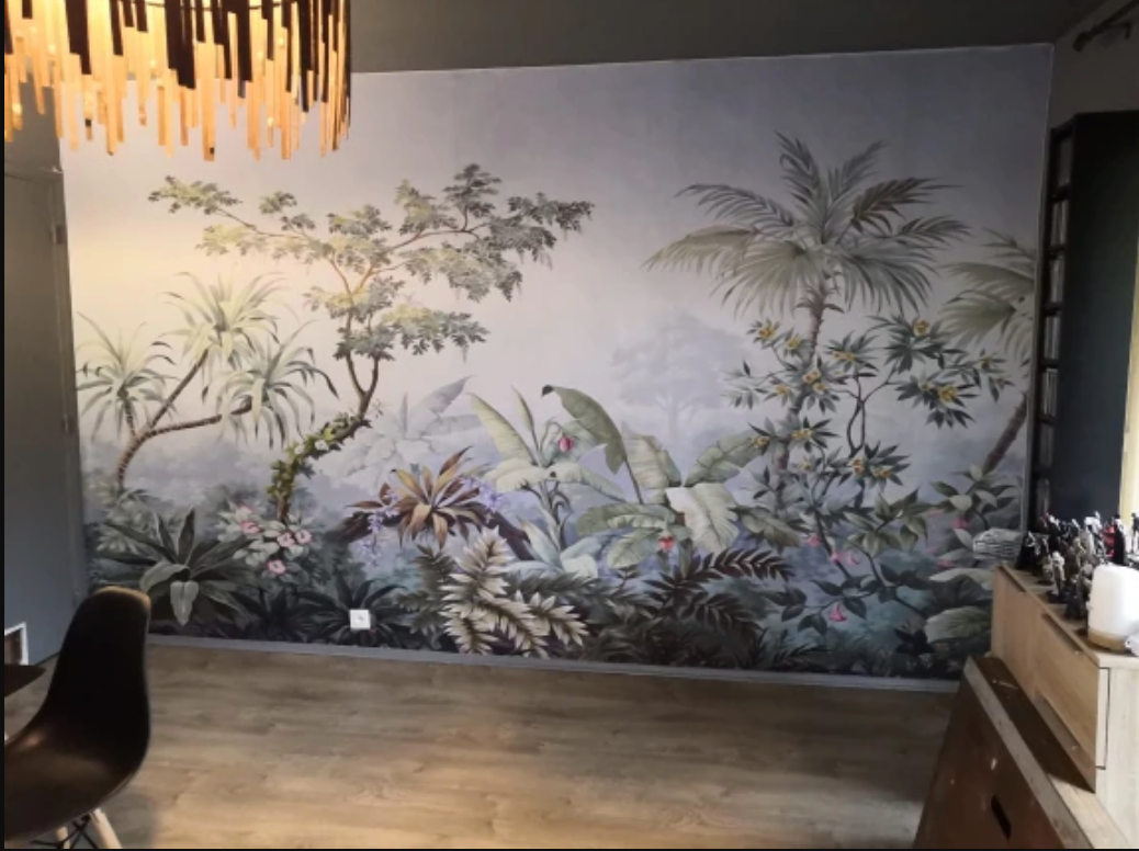 Retro Hand Painted Tropical Rainforest Wall Mural Wallpaper