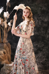 Rochelle's Floral Embroidery Tulle Evening Dresses