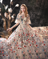 Rochelle's Floral Embroidery Tulle Evening Dresses