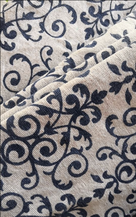 Navy Blue & Green Linen Cotton Curtain Panel with Tassels