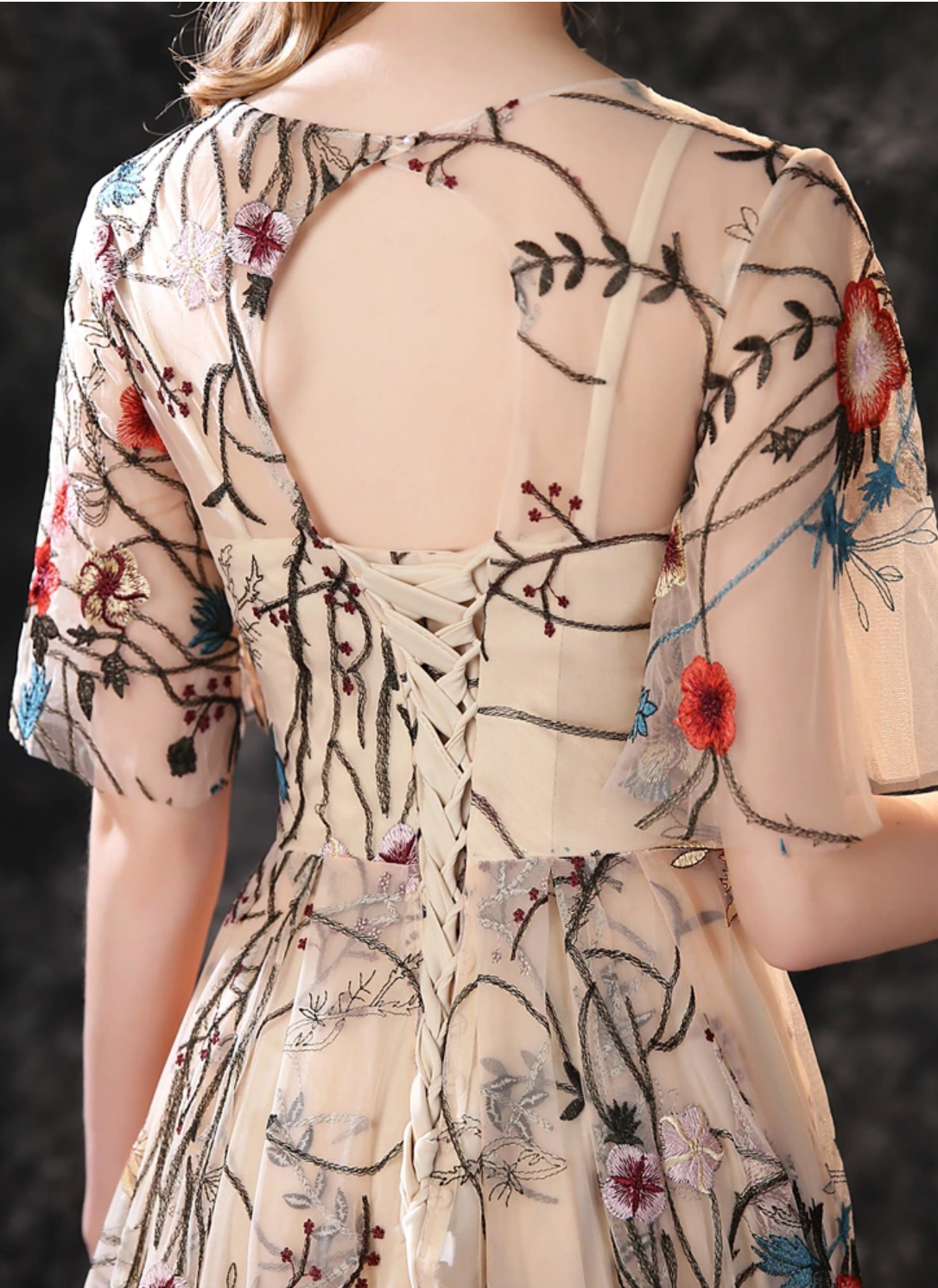Rochelle's Floral Embroidery Tulle Evening Dresses
