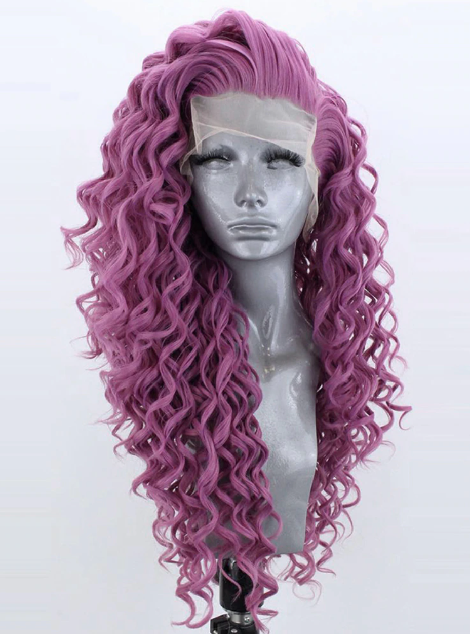 Ivy Long Curls Synthetic Hair Lace Front Wig (Green, Pink, Peach, Purple)