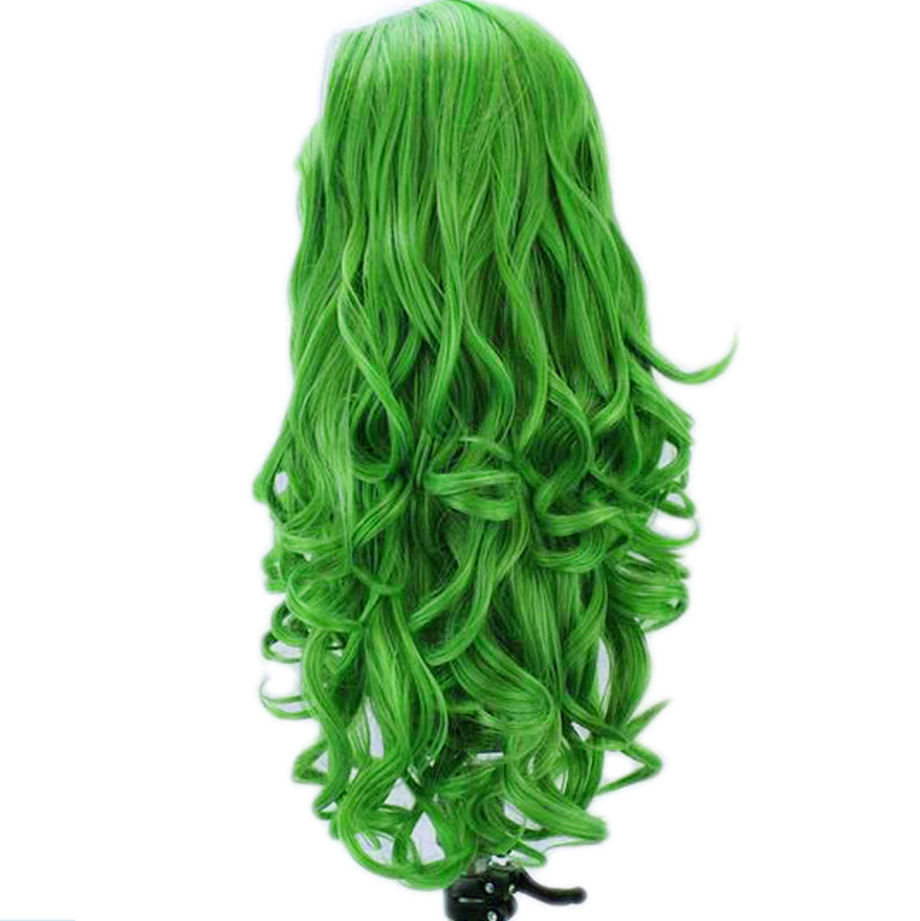 Ivy Long Curls Synthetic Hair Lace Front Wig Green Pink Peach