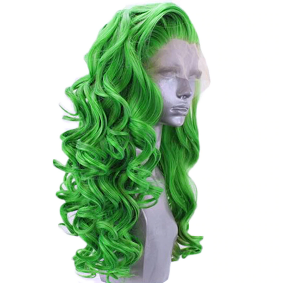 Ivy Long Curls Synthetic Hair Lace Front Wig Green Pink Peach