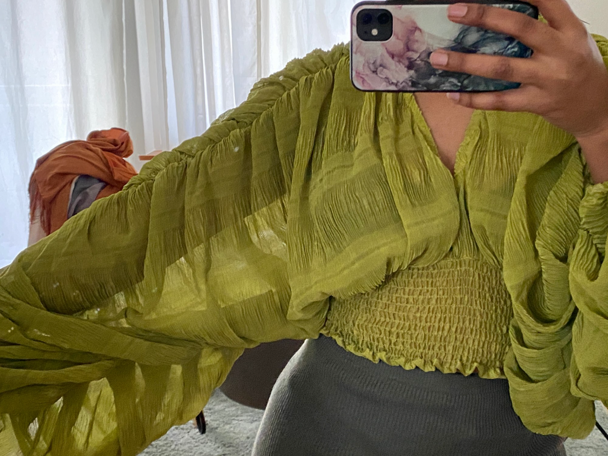 Mega Sleeves Chiffon Midriff Blouse