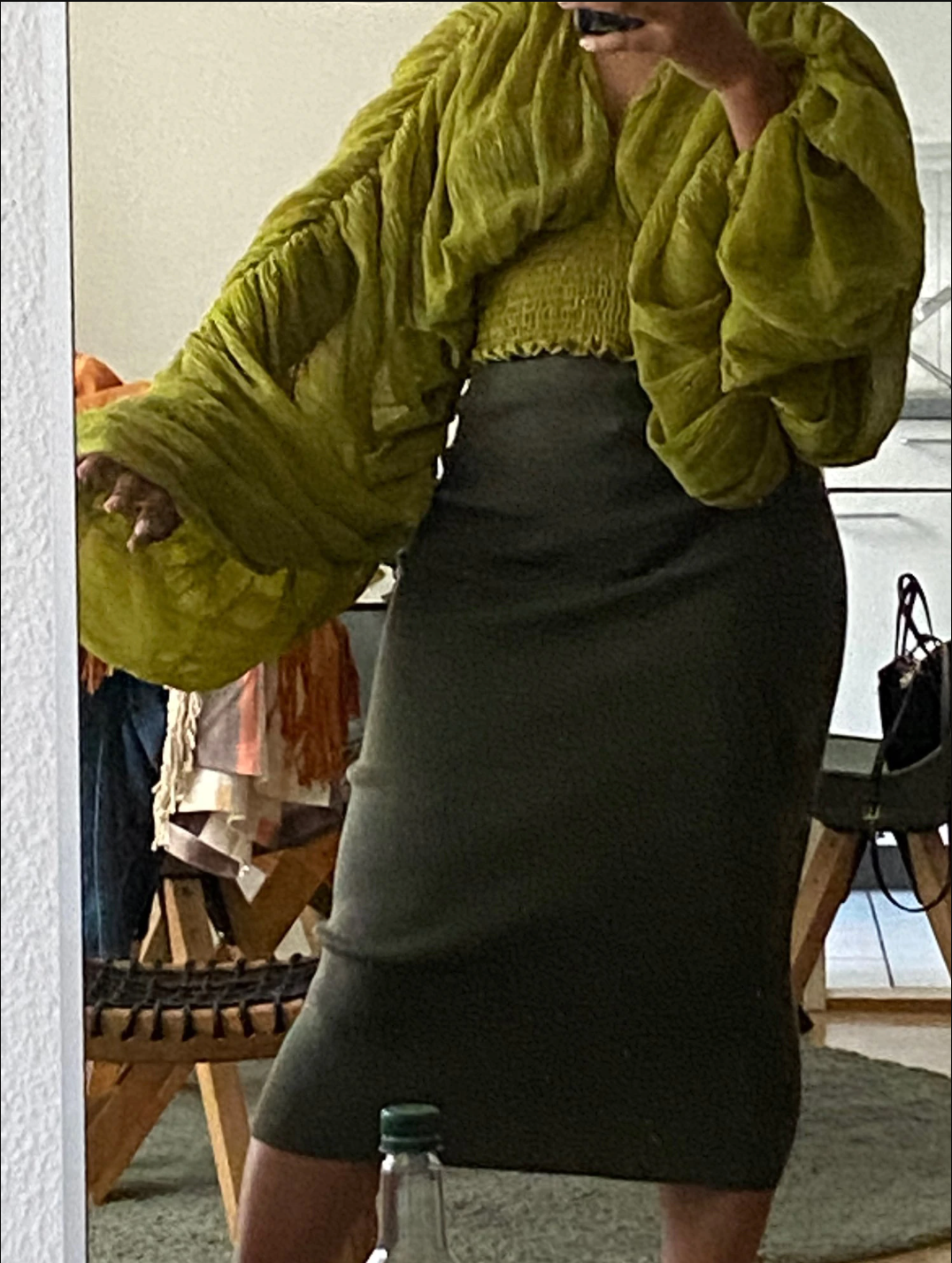 Mega Sleeves Chiffon Midriff Blouse