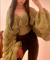 Mega Sleeves Chiffon Midriff Blouse