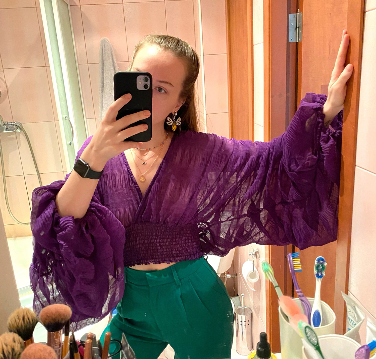 Mega Sleeves Chiffon Midriff Blouse