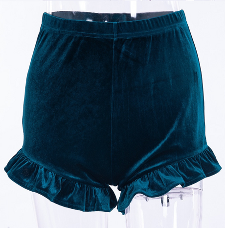 Velvet Short Shorts - Ruffle Trim Mini Shorts