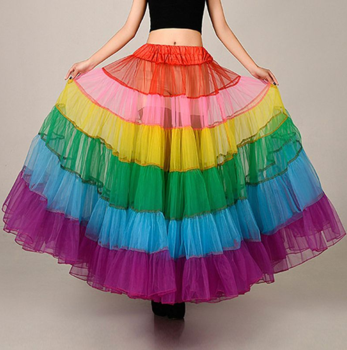 Rainbow Crinoline Pettiskirt Long Underskirt Mesh Tutu Dance Skirt