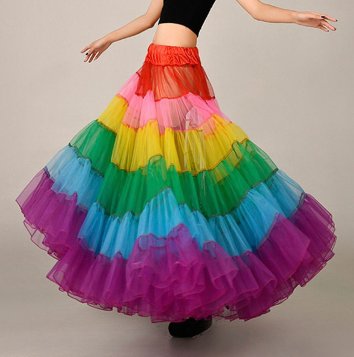 Rainbow Crinoline Pettiskirt Long Underskirt Mesh Tutu Dance Skirt