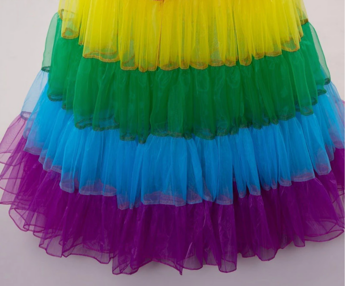 Rainbow Crinoline Pettiskirt Long Underskirt Mesh Tutu Dance Skirt