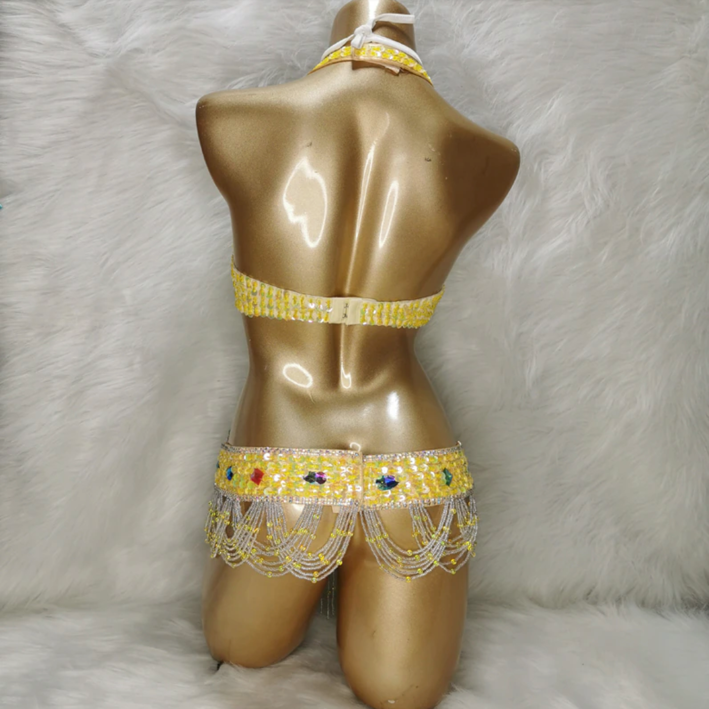 Beaded Crystal Belly Dance Costume Bra+Belt+Necklace 3pc Performance Set