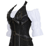 Steampunk Pirate Three-Piece Leather Costume Wench Shirt + Corset + Skirt