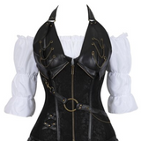 Steampunk Pirate Three-Piece Leather Costume Wench Shirt + Corset + Skirt