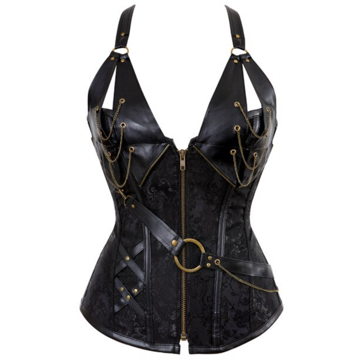 Steampunk Pirate Three-Piece Leather Costume Wench Shirt + Corset + Skirt