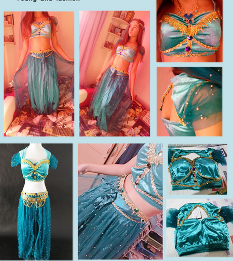 Belly Dance Princess Jasmine Costume Women Girls Bollywood Top Pants Veils Set