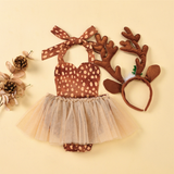 Christmas Baby Girl Deer Costume Antlers Headband Set