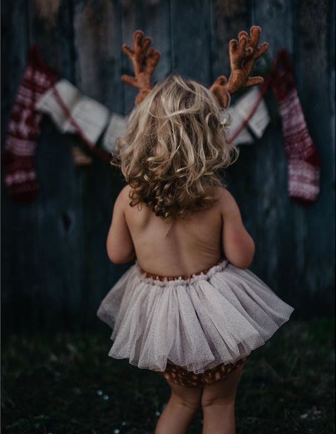 Christmas Baby Girl Deer Costume Antlers Headband Set