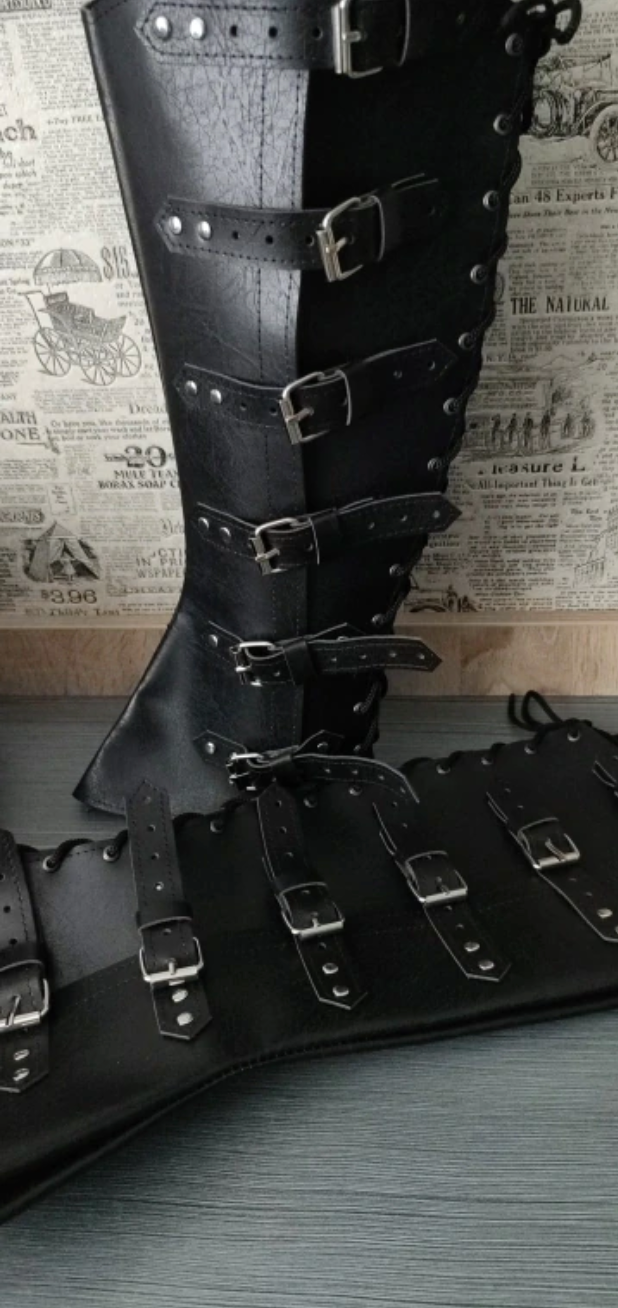 Medieval Armour Half Chaps Lace Up Buckle Shoes Boots Covers Men Women LARP