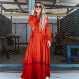 Shyla Boho Cotton Long Sleeve Red Dress