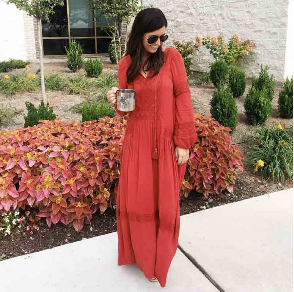 Shyla Boho Cotton Long Sleeve Red Dress