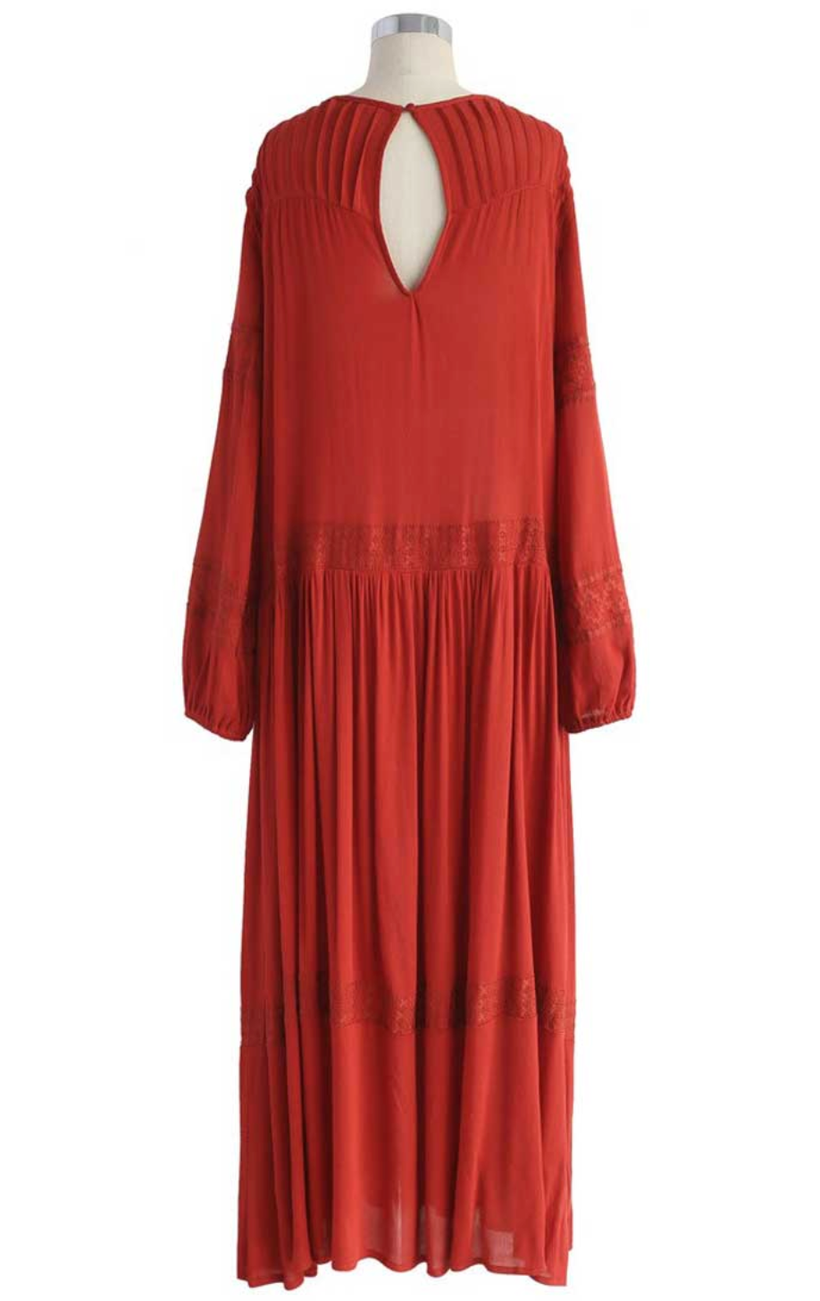 Shyla Boho Cotton Long Sleeve Red Dress