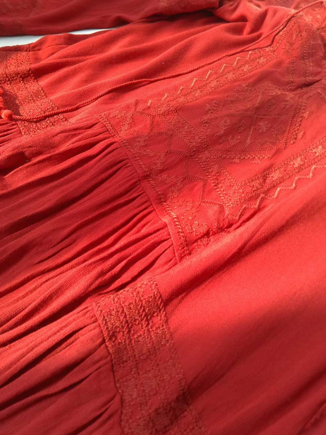 Shyla Boho Cotton Long Sleeve Red Dress