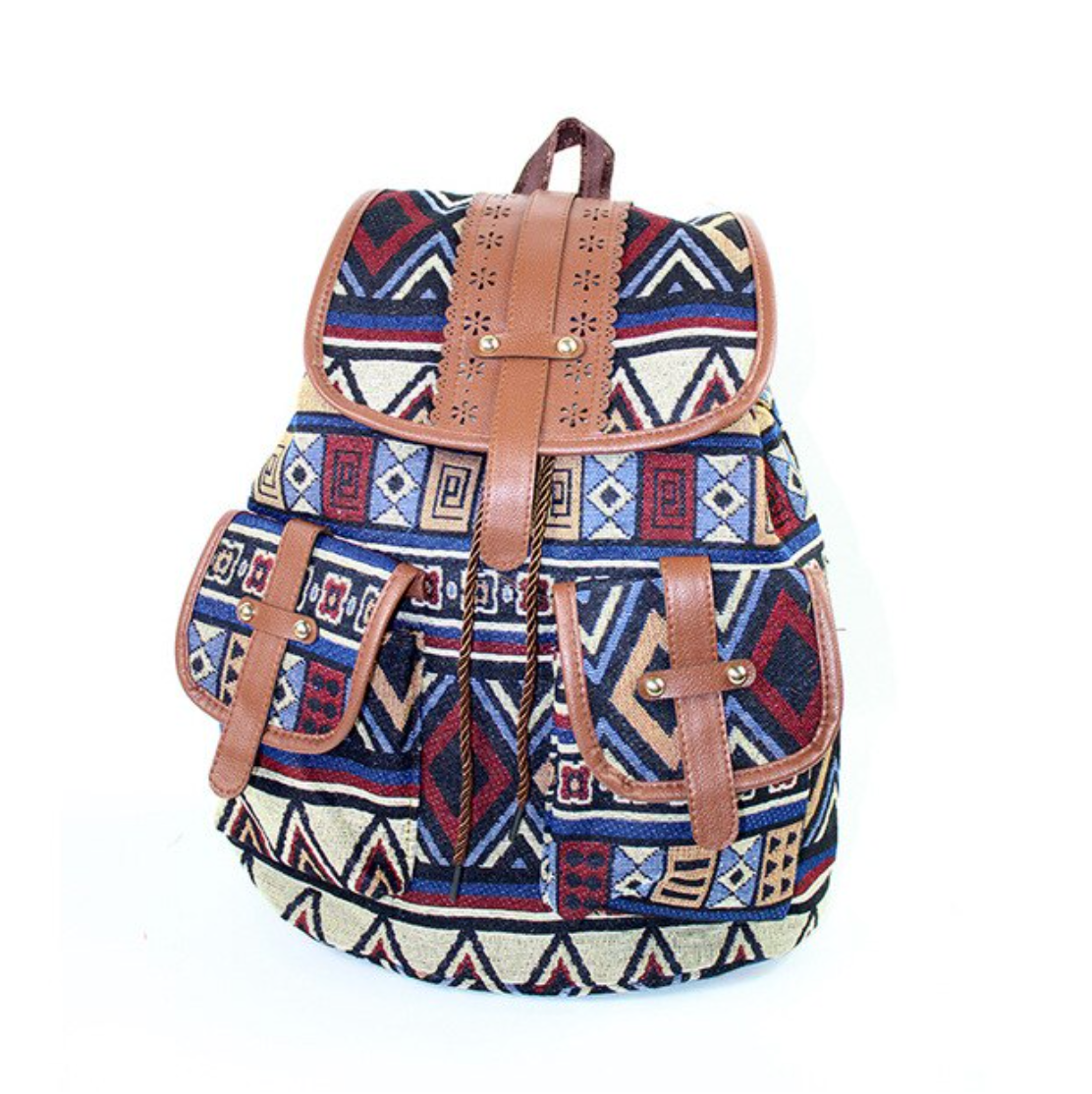 Boho Backpack Canvas Rucksack Faux Leather