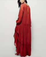 Shyla Boho Cotton Long Sleeve Red Dress